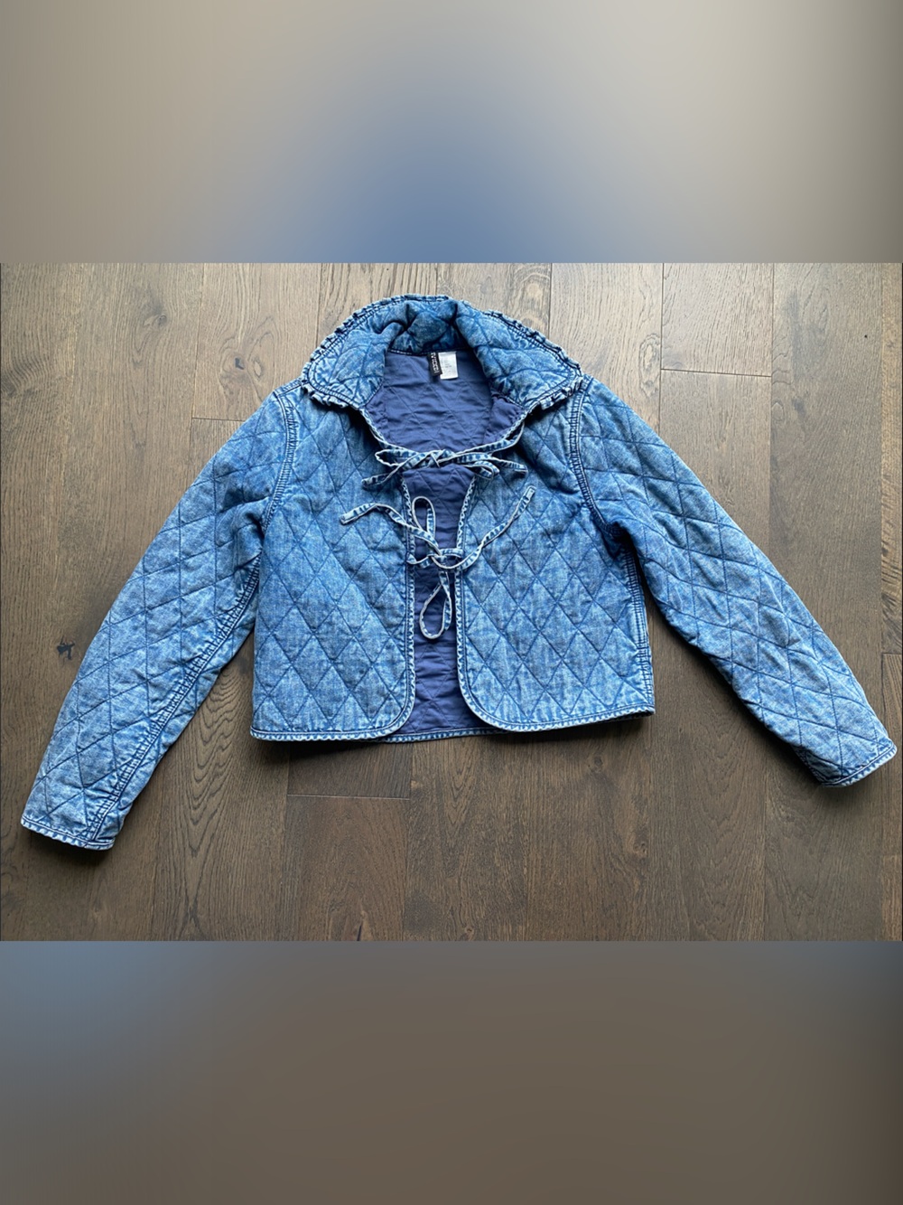 H&M Quilted Blue Tie-Front Denim Jacket